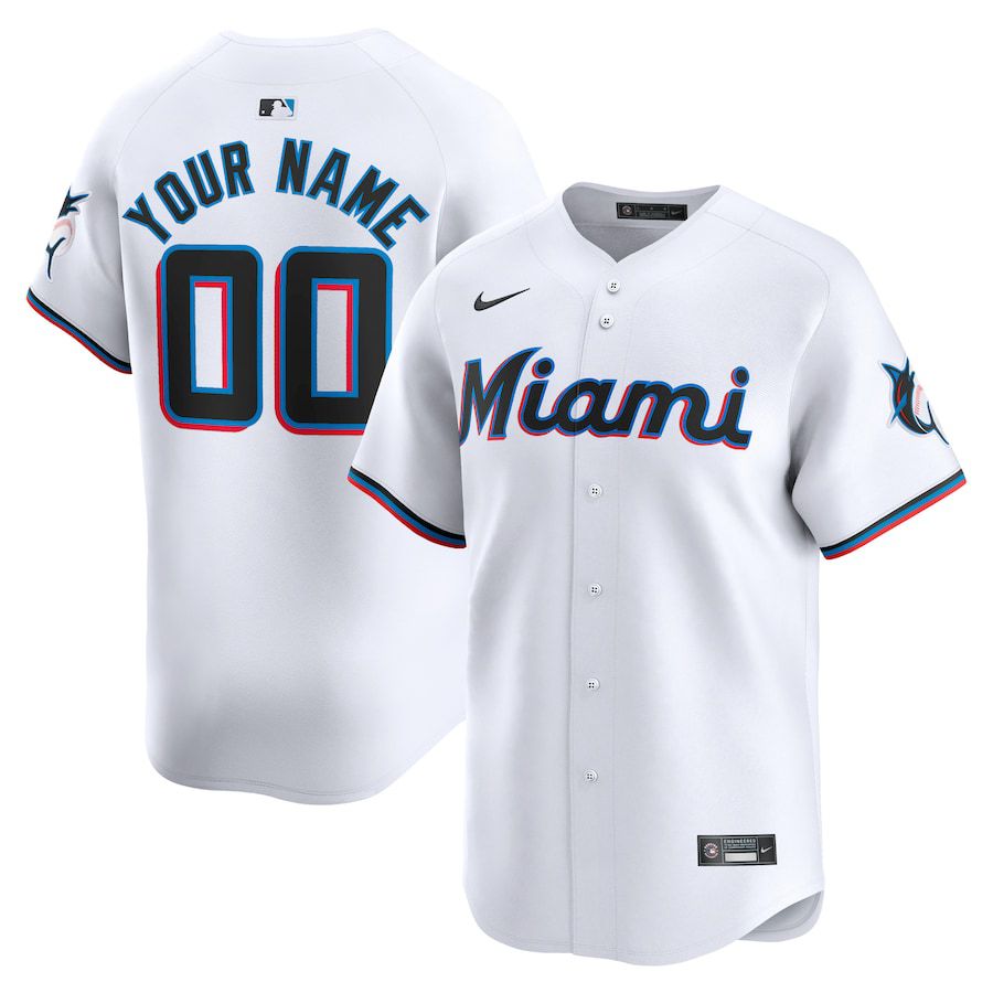 Men Miami Marlins Nike White Home Limited Custom MLB Jersey